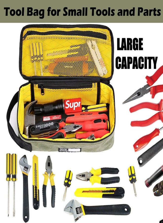 RE ROUGH ENOUGH Rough Enough Small Tool Bag Case Portable Box EDC Pouch Organizer with Handle, 12 Inch, Heavy Duty Canvas, Padded Lining, Tech Tactical Gear, Green - Image 2
